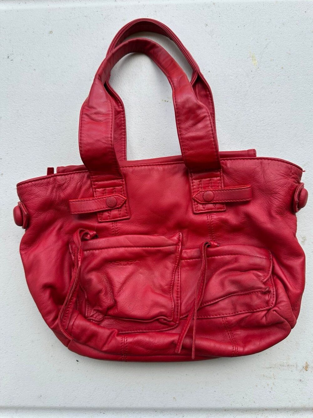 Tosca Blu Buttery Soft Red Lamb Skin Leather Satchel Frame Zipper Closure Bag